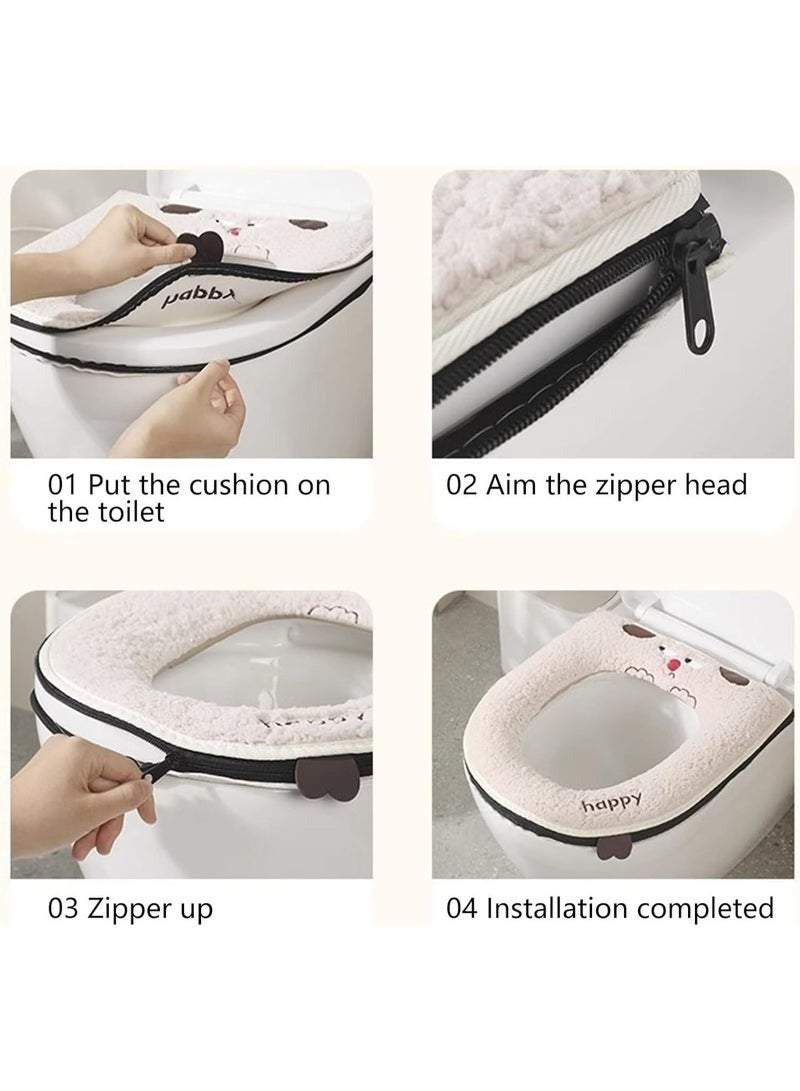 هابي هوم غطاء مقعد مرحاض ناعم وسميك وقابل للتمدد وقابل للغسل، بساط مقعد مرحاض دافئ سهل التركيب والتنظيف - Image 3